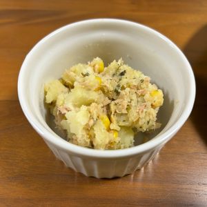 こむぎの作ってみた!投稿(簡単‼︎デリ風【ツナとコーンのバジルポテトサラダ】)