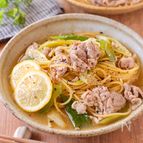 【豚こま肉のねぎ塩レモンパスタ】ワンパンだから美味しい♪