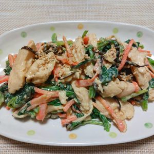 よっこの作ってみた!投稿(しっとりささみとほうれん草とにんじんの塩こんごま味噌マヨ)