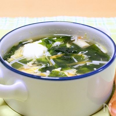 えのきとワカメのかき玉スープ