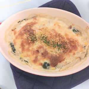 milkの作ってみた!投稿(【ほうれん草とベーコンのお豆腐リゾット】ヘルシー☆グラタン風)