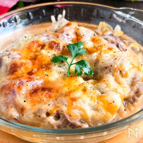 【包丁も火も使わない!】ひき肉のコンソメチーズ焼き