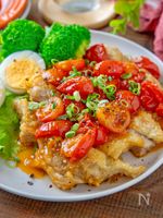 【鶏もも肉でトマトレモンステーキ】うどんスープで味付け1つ！