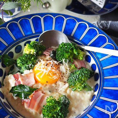 【レンジのみ】残りご飯で!豆乳カルボナーラリゾット#夜食にも