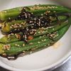 ハチそば粉の作ってみた!投稿(驚く旨さ♡ピリ辛やみつき!オクラの塩昆布ラー油和え)