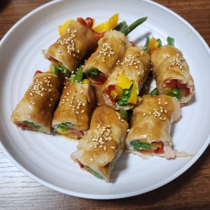 とももの作ってみた!投稿(確実に旨い♡『三色肉巻きの甘味噌照り焼き』味付け一律大さじ１)