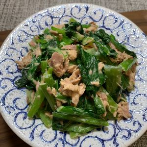 楽ラク手抜キッチン🐶🐾の作ってみた!投稿(レンジで簡単♪小松菜のからし味噌和え)