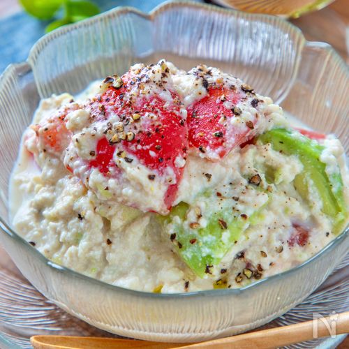 【トマトとアボカドのレモン洋風白和え】うどんスープで超簡単!