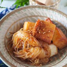 材料2つ*厚揚げと結びしらたきの甘辛煮【味しみのポイント】