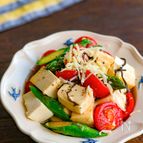 豆腐とミニトマトとアスパラガスの塩昆布サラダ