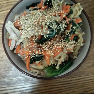 608423の作ってみた!投稿(ほうれん草たっぷり《しらたきチャプチェ》)