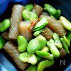 ねじりこんにゃくとそら豆の甘辛煮
