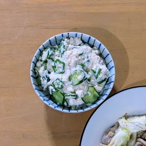 かおちゃんの作ってみた!投稿(【オクラときゅうりのごま白和え】つるんとろん♬︎)