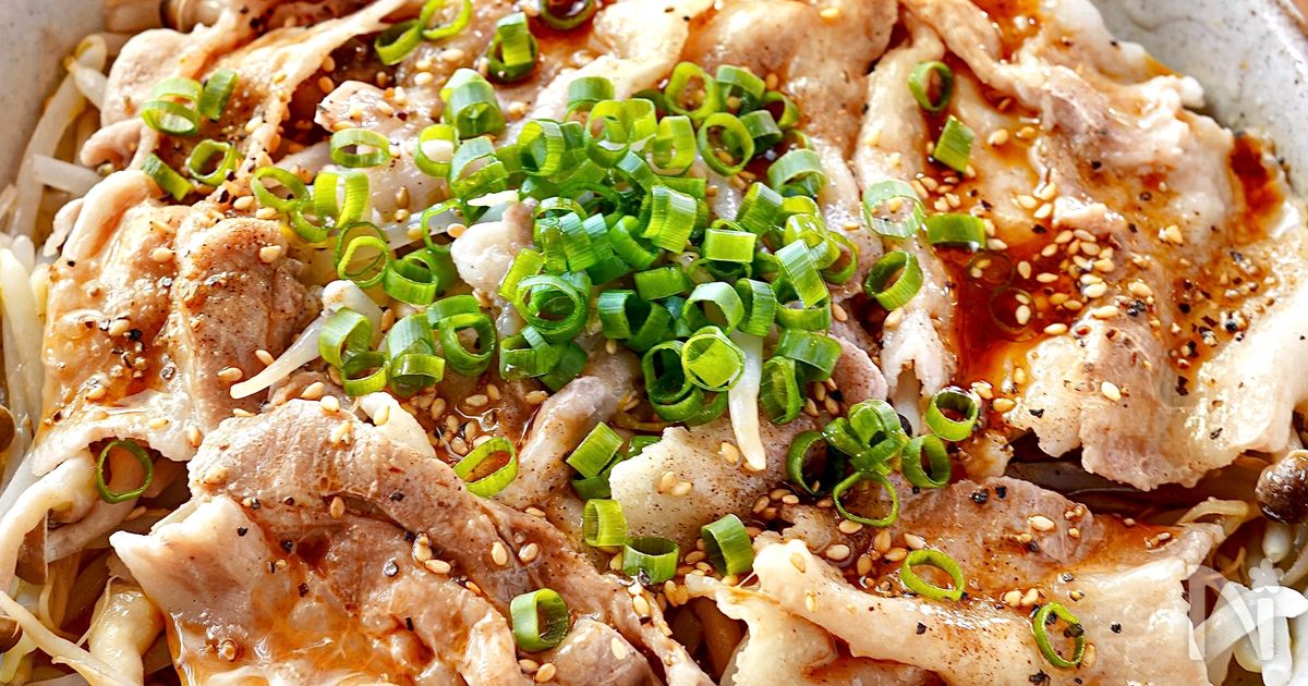 【豚バラもやしきのこのレンジ蒸し】味付け楽々♪スピードおかず
