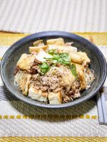 だし醤油で味付け「薄揚げと豆腐のカリカリ春雨炒め」