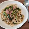 ゆの作ってみた!投稿(菜の花とベーコンのうましょうゆパスタ【#時短#ワンパン】)