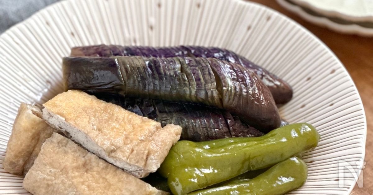 ワンパンで⭐︎なすとピーマンと油揚げの煮びたし