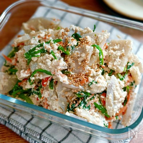 レンジで簡単♡れんこんほうれん草のヘルシー白あえ【作りおき】
