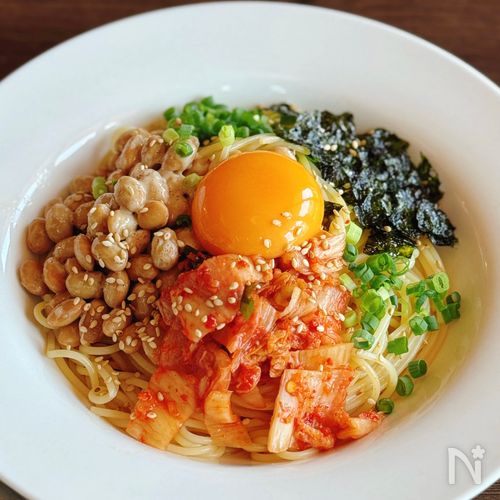 【キムチ納豆の冷製パスタ】簡単!発酵パワーで元気チャージ♪