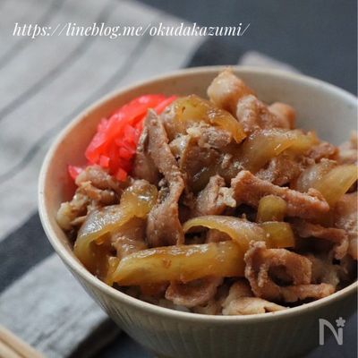 男子と子供に大人気！お店の牛丼みたいなつゆだく豚丼
