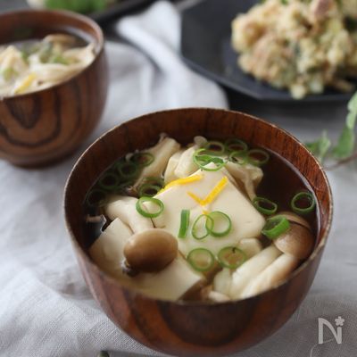 レンジで5分!ゆず香る豆腐ときのこのおすまし