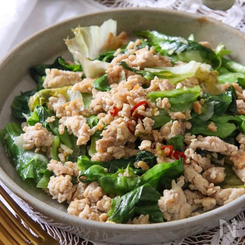 【鶏ひき肉とレタスのナンプラー炒め】5分で出来る!