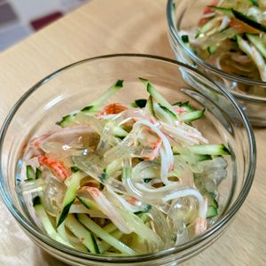 まゆのの作ってみた!投稿(つるんと涼やか♪ところてんときゅうりの酢のもの)
