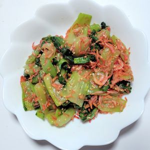 ふうかの作ってみた!投稿(【材料2つ】無限に食べれちゃう♡チンゲン菜と小えびのナムル♡)