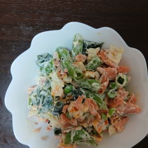 マンチカンのがんもの作ってみた!投稿(【鮭とスナップえんどうの春サラダ】美味！！超簡単彩りサラダ♪)