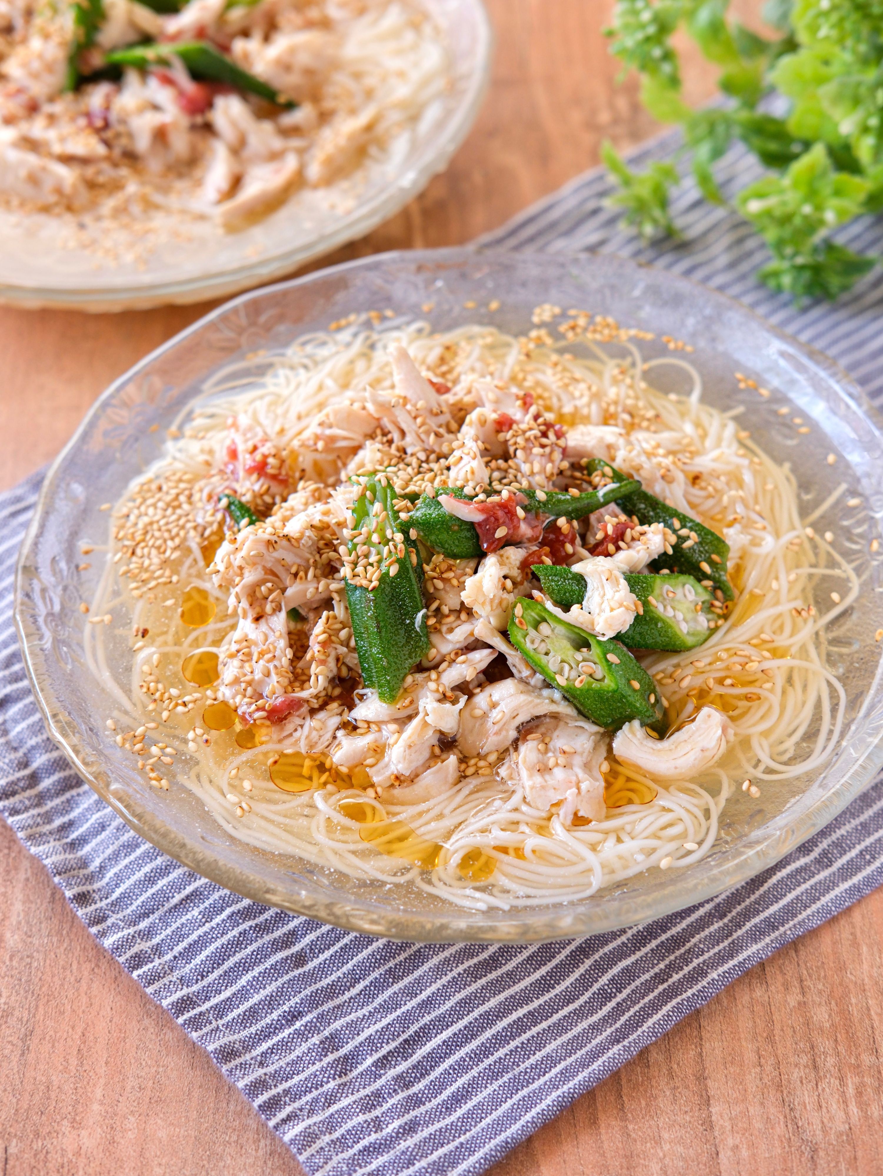 ささみとオクラのそうめん