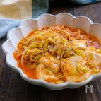 豚こまと豆腐と豆もやしの韓国風ピリ辛ねぎ蒸し煮