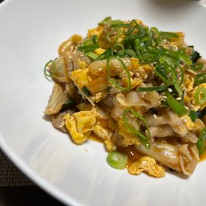 ぽちゃこの作ってみた!投稿(スタミナUP！ご飯が進む『具沢山えのたま豚キムチ』)