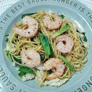 M＊Pの作ってみた!投稿(海老ニラキャベツのうま塩焼きそば)
