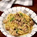 鶏肉と豆苗の和風パスタ