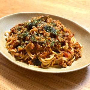 Nao★彡の作ってみた!投稿(なすと合挽き肉のミートソースパスタ。野菜たっぷり♪)