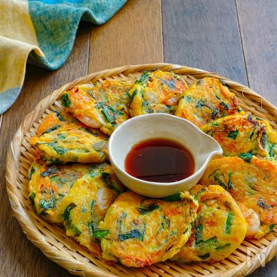 豆腐で♪海老ニラチーズチヂミ