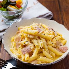 レンジで簡単♪濃厚ペンネカルボナーラ