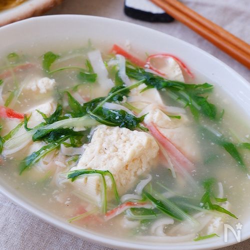 10分以内で完成🙌〈豆腐と水菜のスープ〉ほっこり優しい✨
