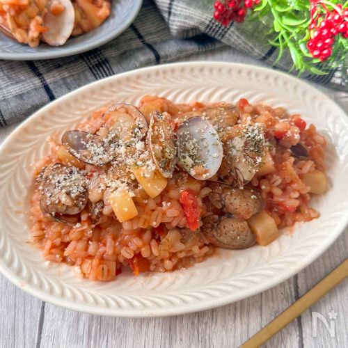 炊いたご飯で♩【アサリとじゃがいものトマチーリゾット】