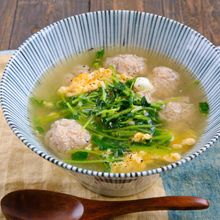えのき入り鶏団子と豆苗の具だくさん卵スープ