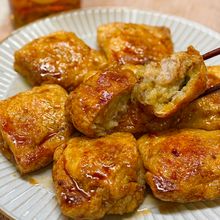 もちっととろーり♬豚こまチーズの油揚げ包み焼き♬