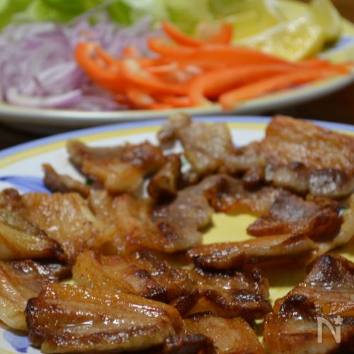 豚ばらブロック♪短時間の漬け込みで焼くだけ!