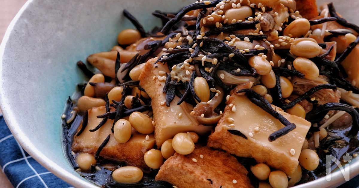 ＊絹厚揚げときのこ入りの簡単ひじき煮＊
