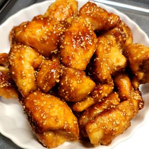 ぱんだの作ってみた!投稿(油は大さじ2♪むね肉で作る♪『揚げない鶏唐の甘酢ごまあえ』)