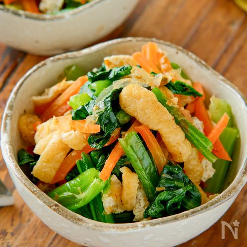 【小松菜とお揚げの煮びたし】レンジで簡単/ジュワっと味染み