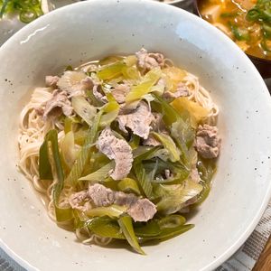 633toの作ってみた!投稿(ぶっかけ豚ネギ塩そうめん#包丁不要#やみつき)