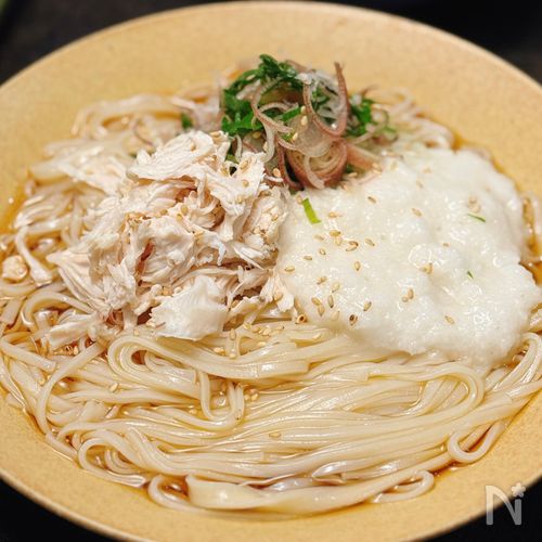 【ササミのとろろうどん】つるっと食べれる♡ひんやりうどん♪