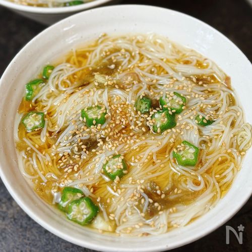 【オクラとろろ昆布そうめん】ネバネバパワーで夏バテ知らず♪