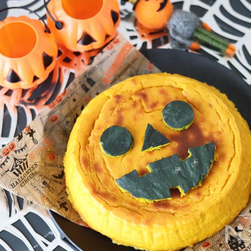 【ハロウィンパンプキンチーズケーキ】混ぜて焼くだけ簡単♪