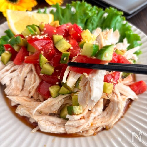 【格安鶏むね肉で】コロコロ夏野菜の中華風よだれ鶏